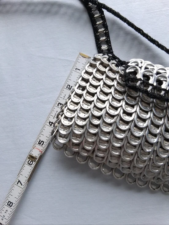 Handmade Pop-Tab Bag Silver Upcycled Soda Can Tabs Small - Picture 7 of 9